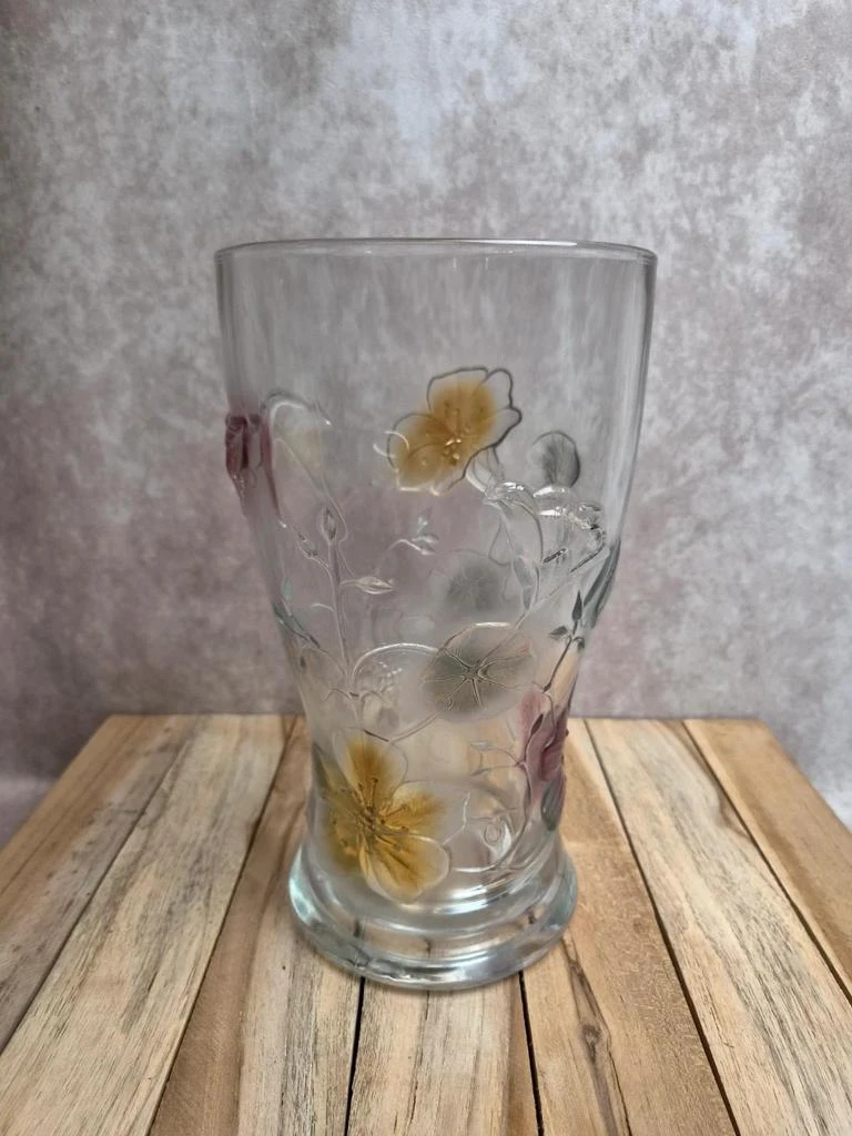 Large vintage pressed molded glass vase - colorful floral decor - France – photo 3